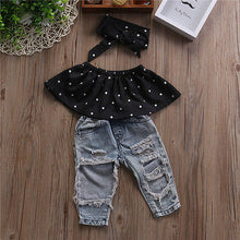 Baby Dot Sleeveless Top + Denim Pants + Headband 3pcs Set - TheLoveElement