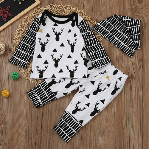 Baby Deer Printed t-shirt + Pants + Hat Cap 3pcs Set - TheLoveElement