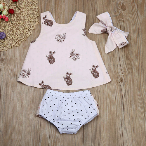 Baby Girl Printed Top + Pants + Headband 3pcs/Set - TheLoveElement