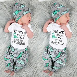 Newborn Short Sleeve Print Romper + Pant + Hat Set 3PCS - TheLoveElement