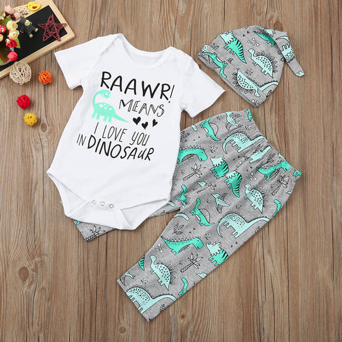 Newborn Short Sleeve Print Romper + Pant + Hat Set 3PCS - TheLoveElement