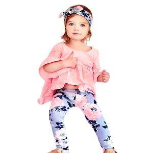 Ruffle Long Sleeve Folk T-shirt + Floral Pants 2 pcs Set - TheLoveElement