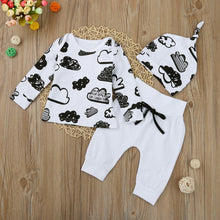 Newborn Baby Cloud Print T-Shirt + Pants + Hat Set - TheLoveElement