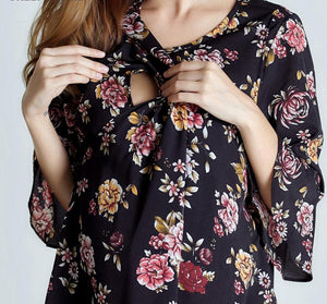 Chiffon Floral Maternity Nursing Top Breastfeeding - TheLoveElement